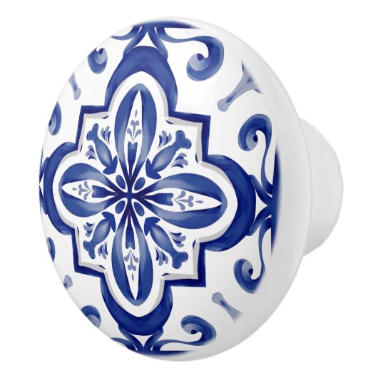 青いタイル，モザイク，マジョリカ， セラミックノブ (右)