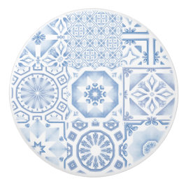 青いタイル,モザイク,マジョリカ, セラミックノブ