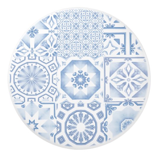 青いタイル，モザイク，マジョリカ， セラミックノブ (正面)