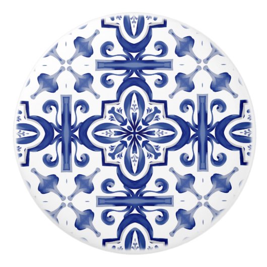 青いタイル，モザイク，マジョリカ， セラミックノブ (正面)