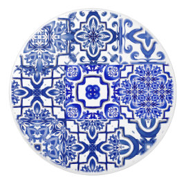 青いタイル,モザイク,マジョリカ, セラミックノブ