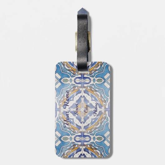 青いタイル ラゲッジタグ (裏面縦)