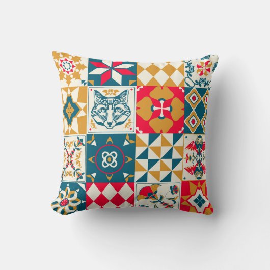 青いタイル：ヴィンテージモザイク背景。 クッション (正面)