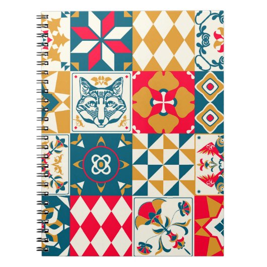 青いタイル:ヴィンテージモザイク背景。 ノートブック (正面)