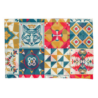 青いタイル：ヴィンテージモザイク背景。 枕カバー