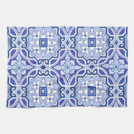 青いタイル，地中海のタイル，マジョリカ キッチンタオル