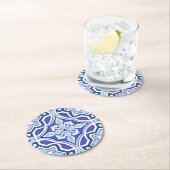 青いタイル，地中海のタイル，マジョリカ ラウンドペーパーコースター (インサイチュ)