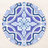 青いタイル，地中海のタイル，マジョリカ ラウンドペーパーコースター (正面)
