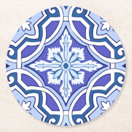 青いタイル，地中海のタイル，マジョリカ ラウンドペーパーコースター