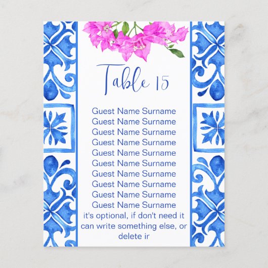 青いタイルBougainvilleaテーブイタリアンル番号 (裏面)