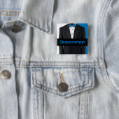 青いタキシードのカスタマイズ可能な花婿の付添人ボタン 缶バッジ (インサイチュ)