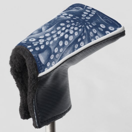 青いタコのヴィンテージの地図の上品 ゴルフヘッドカバー (3/4 正面)