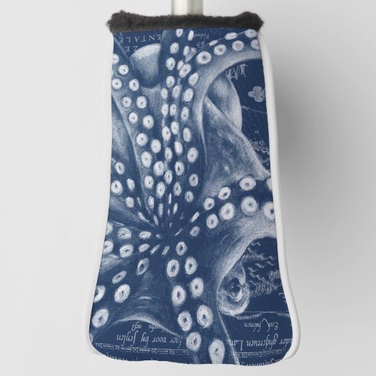 青いタコのヴィンテージの地図の上品 ゴルフヘッドカバー (回転90)