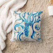 青いタコの喜劇的なスタイル クッション (ブランケット)