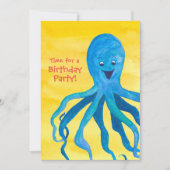 青いタコの誕生日パーティー招待状 招待状 (正面)