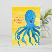 青いタコの誕生日パーティー招待状 招待状 (スタンド正面)
