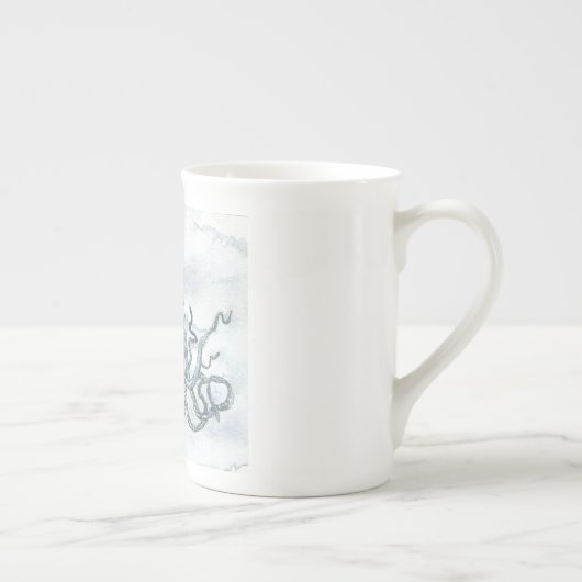 青いタコの骨灰磁器のマグの茶コーヒー海のビーチ ボーンチャイナマグカップ (右)