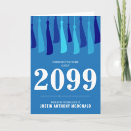 青いタッセルの列の写真 卒業式招待状 招待状