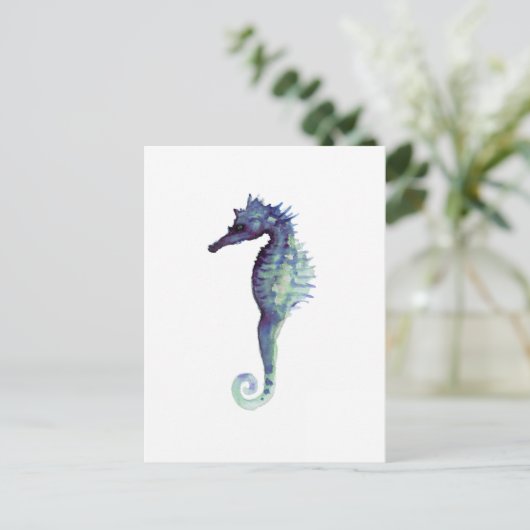 青いタツノオトシゴのデザインの航海のな大洋性のタツノオトシゴ ポストカード (スタンド正面)