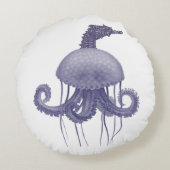 青いタツノオトシゴ クラゲ ラウンドクッション (裏面)