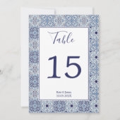 青いタパーソナライズされたイ結婚ルのテーブル番号 招待状 (正面)