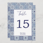 青いタパーソナライズされたイ結婚ルのテーブル番号 招待状 (正面/裏面)