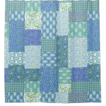 青いタマキビの花のBohoのフェイクなパッチワークパターン