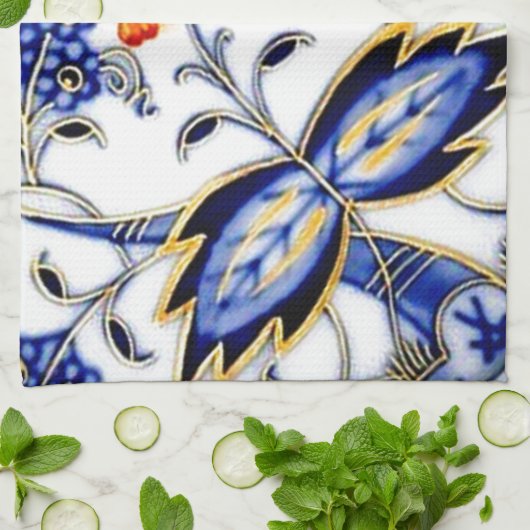 青いタマネギのヴィンテージの中国のプレートパターン キッチンタオル (折り畳み)