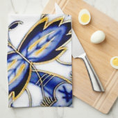 青いタマネギのヴィンテージの中国のプレートパターン キッチンタオル (四つ折り)