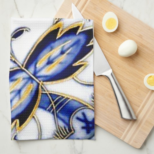 青いタマネギのヴィンテージの中国のプレートパターン キッチンタオル (四つ折り)