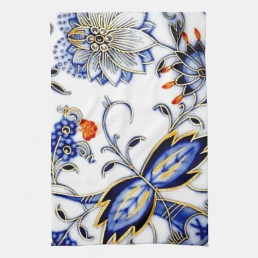 青いタマネギのヴィンテージの中国のプレートパターン キッチンタオル (縦)