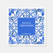 青いタラベスペインのラのタイルが一つ結婚に スタンダードカクテルナプキン (正面)