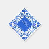 青いタラベスペインのラのタイルが一つ結婚に スタンダードカクテルナプキン (角)
