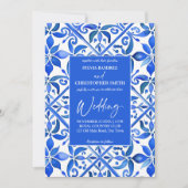 青いタラベスペインのラのタイルが一つ結婚に 招待状 (正面)