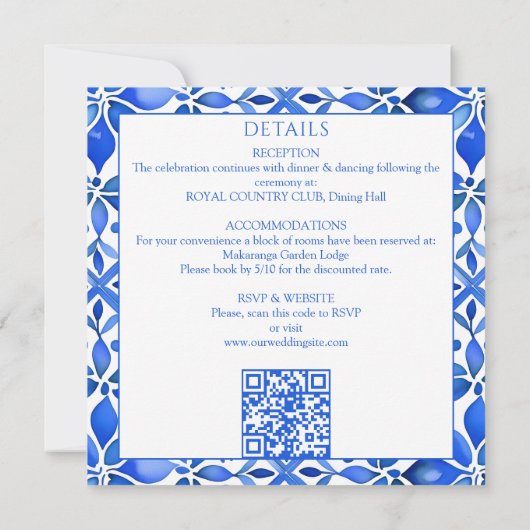 青いタラベスペインのラのタイルが一つ結婚に 招待状 (裏面)