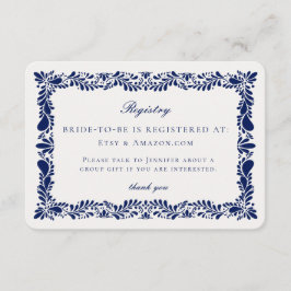 青いタラベラのタイルのレジストリカード招待状の挿入 エンクロージャーカード