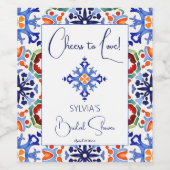 青いタラベラのメキシコのタイル印刷テンプレート ワインラベル (シングルラベル)