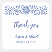 青いタラベラの花 スクエアシール (正面)