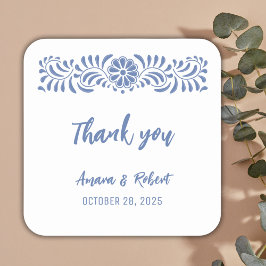 青いタラベラの花 スクエアシール