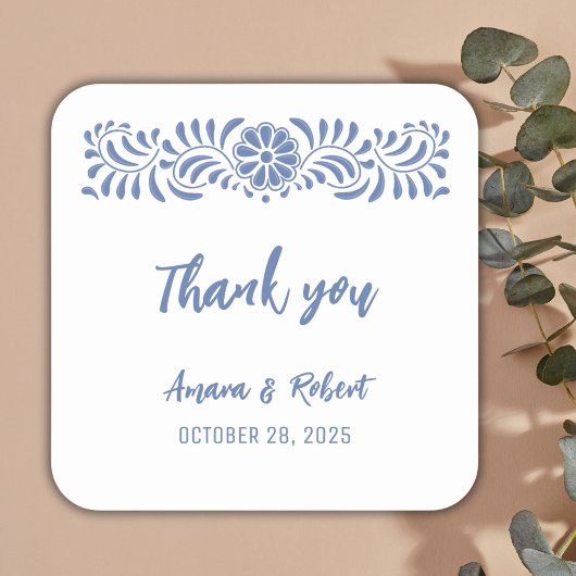 青いタラベラの花 スクエアシール