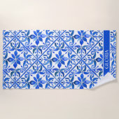 青いタラベラスペインのタイルは花嫁の贈り物 ビーチタオル (正面)