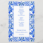 青いタラベラスペインのヴィンテージ結婚タイルのメニュー (裏面)