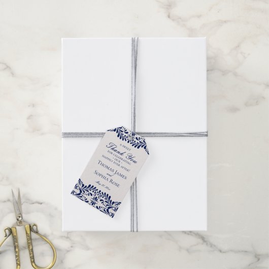 青いタレヴェラ・タイルを使ったフィエスタ・ウェディング・パーティーのギフト ギフトタグ (より糸付き)