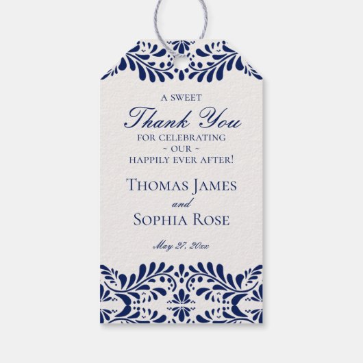 青いタレヴェラ・タイルを使ったフィエスタ・ウェディング・パーティーのギフト ギフトタグ (裏面)