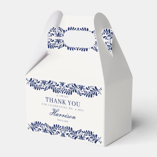 青いタレヴェラ・タイル スペイン風祭り ウェディング デザート フェイバーボックス (正面サイド)