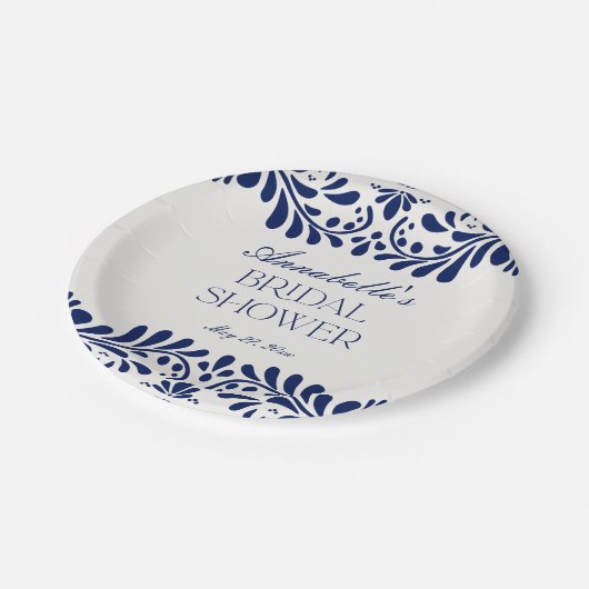 青いタレヴェラ・タイル スペイン風祭り ブライダルシャワー ペーパープレート (アングル)