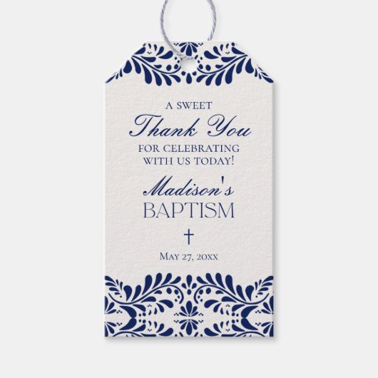青いタレヴェラ・タイル スペイン風祭り 洗礼記念品 ギフトタグ (正面)