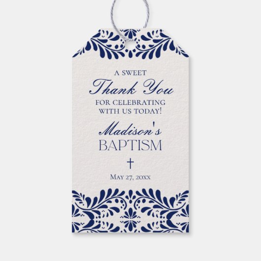 青いタレヴェラ・タイル スペイン風祭り 洗礼記念品 ギフトタグ (裏面)