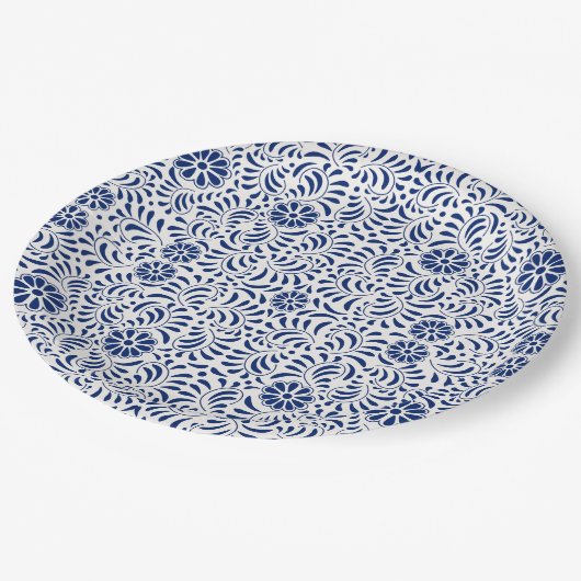 青いタレヴェラ・タイル スペイン風 フィエスタ ペーパープレート (アングル)