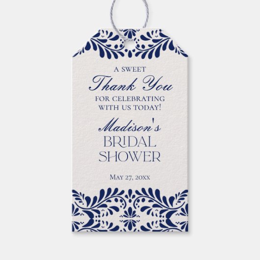 青いタレヴェラ・タイル・フィエスタ ブライダルシャワー・ギフト ギフトタグ (正面)